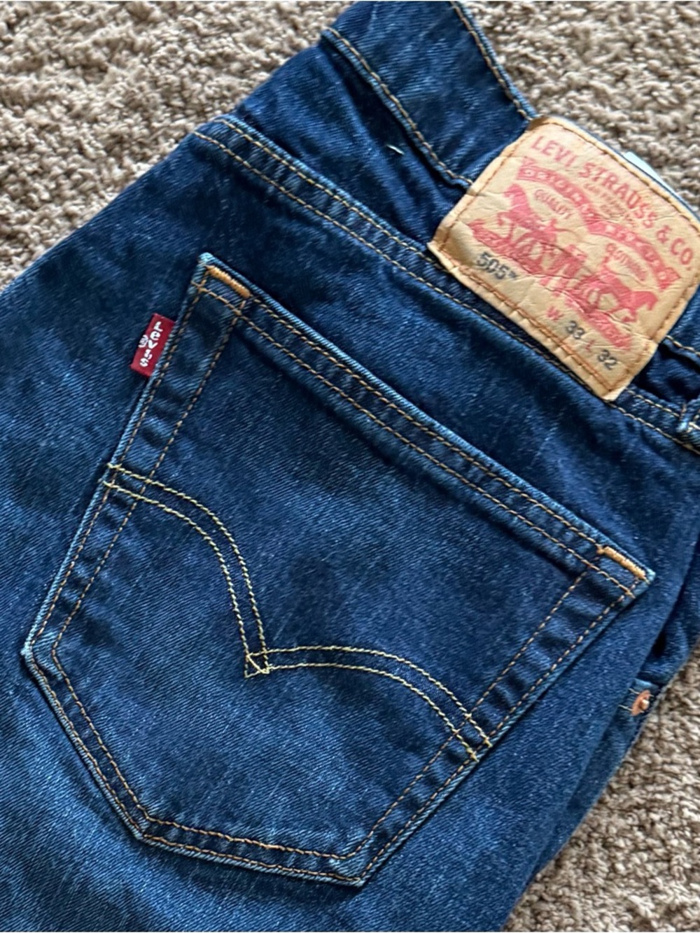 Levi's Men's Dark Blue Straight Leg Jeans with Contrast Stitching